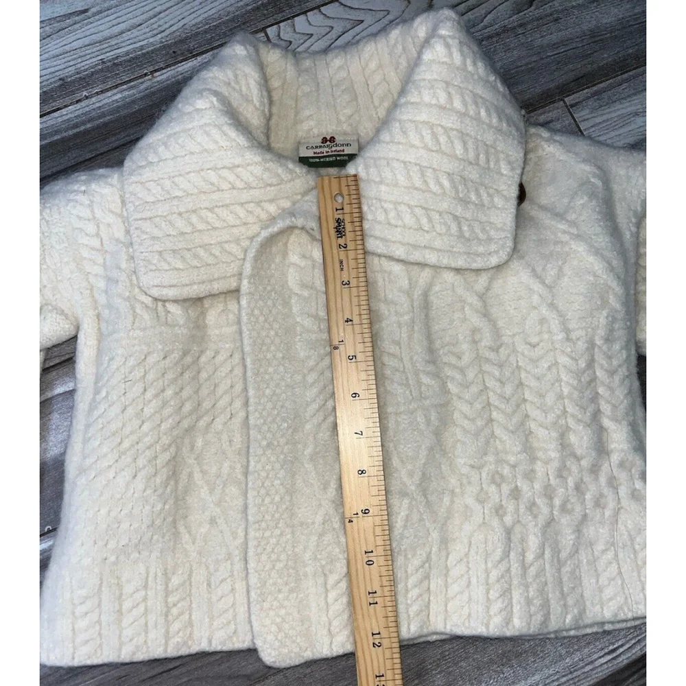Carraig Donn Irish Wool Fisherman Cream Sweater Cardigan Kids Size M Cable Knit - Picture 7 of 10